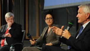 Joschka Fischer, Dunja Hayali and Thorbj&oslash;rn Jagland