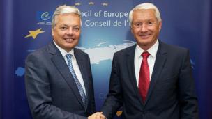 Thorbj&oslash;rn Jagland trifft belgischen Au&szlig;enminister Didier Reynders
