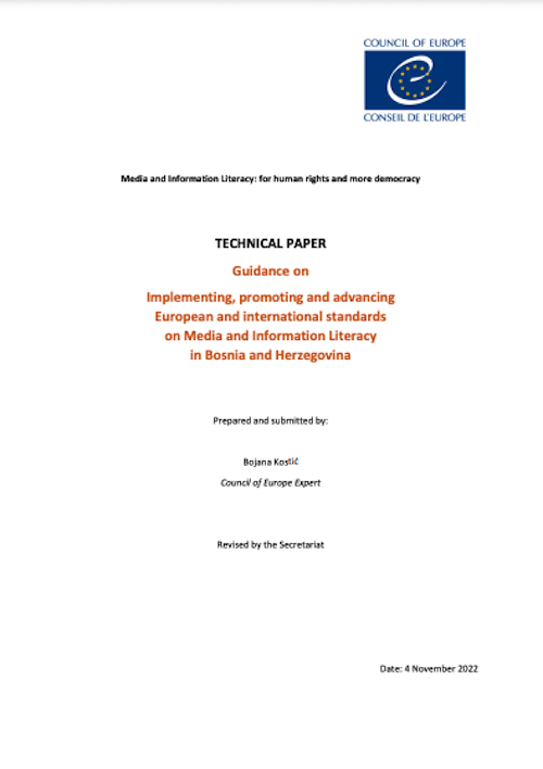 Guidance on Implementing, promoting and advancing European and international standards on Media and Information Literacy in Bosnia and Herzegovina