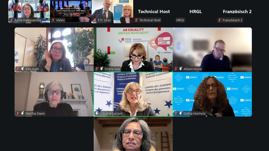 Claudia Luciani addressing the High-level Conference on “Local Governments and Human Rights-Based Budgeting: Pathways to Accountability” (online)