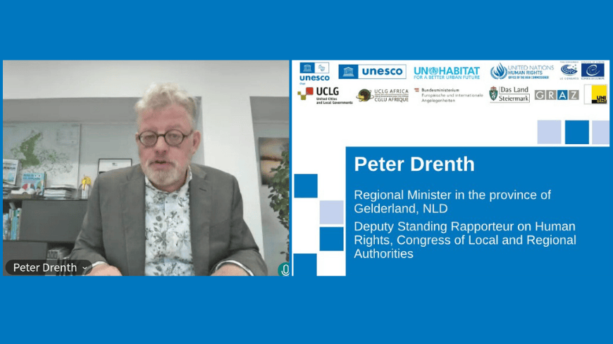 Peter Drenth speaking at the 5th “Human Rights Go Local: What Works” online conference.
