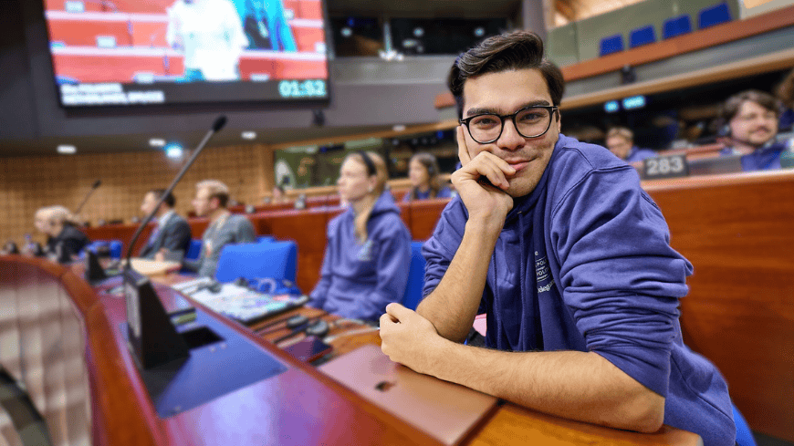 Enes Hocaoğulları, Congress youth delegate and human rights defender, at the 49th Congress Session
