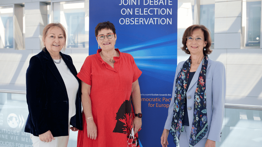 From left to right: Congress President Gunn Marit Helgesen, PACE President Petra Bayr and Venice Commission President Marta Cartabia