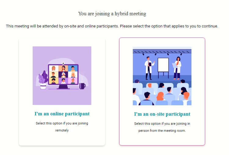 Choisir entre participant en ligne ou sur site