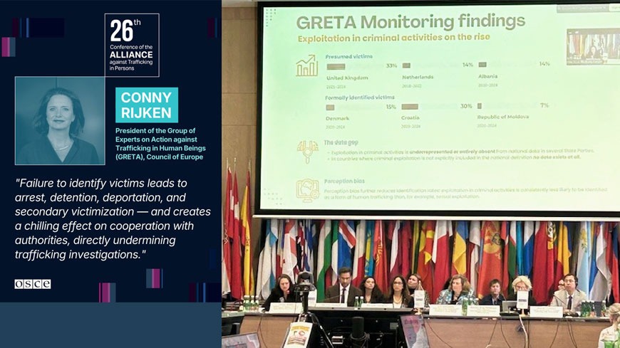 GRETA President addresses the 26th OSCE Alliance against Trafficking Conference, calling for stronger action against trafficking for criminal exploitation