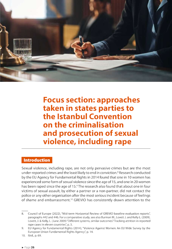 Approaches taken in states parties to the Istanbul Convention on the criminalization and prosecution of sexual violence, including rape (Focus section from the 4th General Report on GREVIO activities)