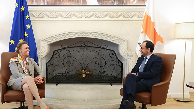 The Secretary General Ms Marija Pejčinović Burić and the President of the Republic of Cyprus, Mr Nikos Christodoulides.