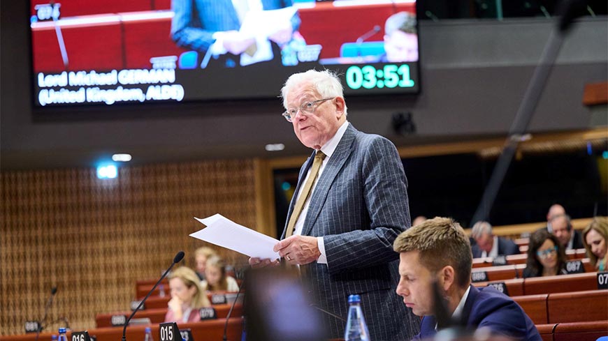 Lord Michael German, who is a former Deputy First Minister of Wales in the United Kingdom, speaking at the Parliamentary Assembly