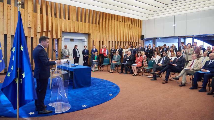 Secretary of State Vuelta Simon opening the signing ceremony, where 10 countries and the European Union signed the prevention of terrorism convention