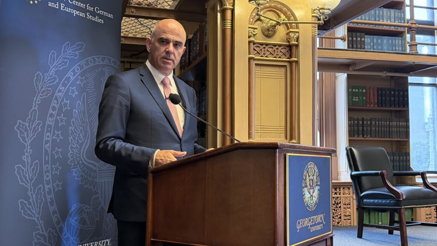 Secretary General Berset speaking at Georgetown University, the oldest Catholic third-level institution in the United States