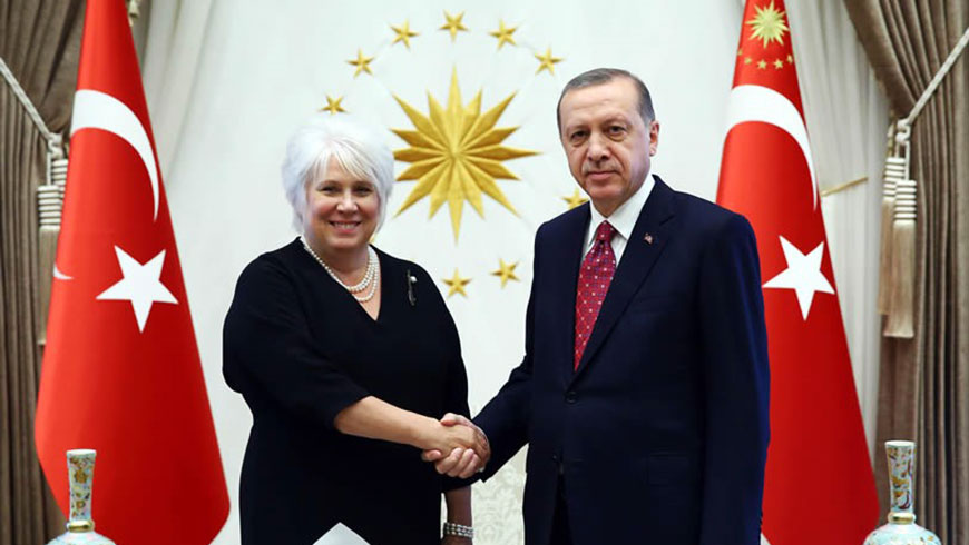 Marina Kaljurand und Recep Tayyip Erdoğan