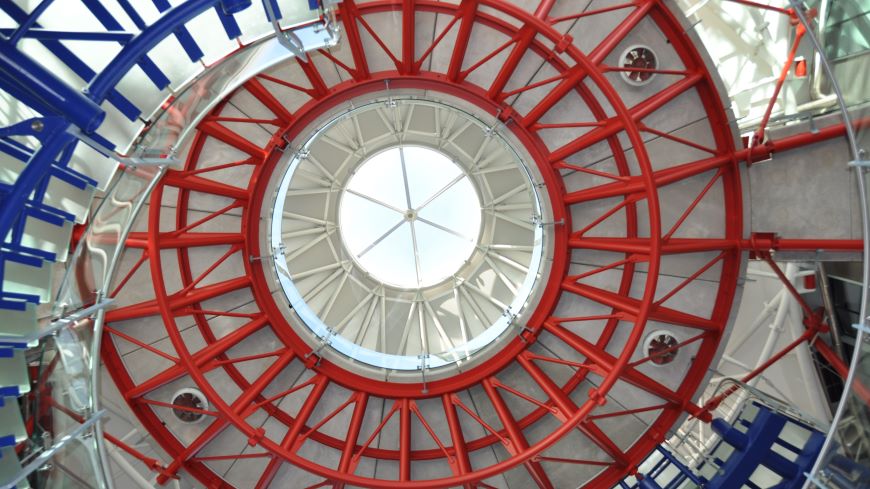 The spectacular entrance hall of the European Court of Human Rights, part of the visit to the institution open to the public