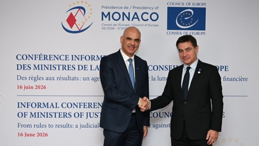 Alain Berset, Secrétaire Général du Conseil de l’Europe, et Samuel Vuelta Simon, Secrétaire d’État à la Justice de Monaco, avant l’ouverture de la réunion ministérielle