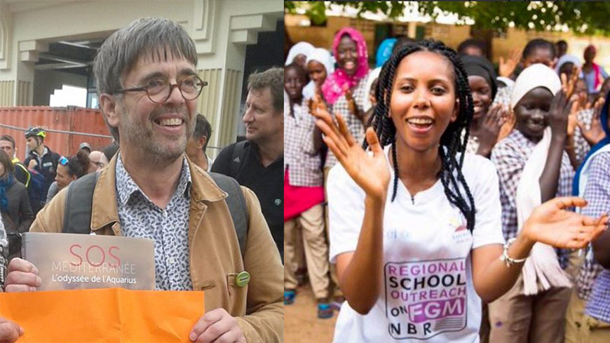 Damien Carême (Foto: @DamienCAREME) & Jaha Mapenzi Dukureh (Foto: @SafeHands4Girls)
