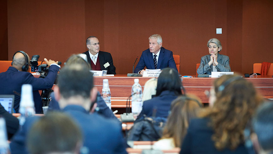 Ioannis Kasoulides, Thorbjørn Jagland e Irina Bokova