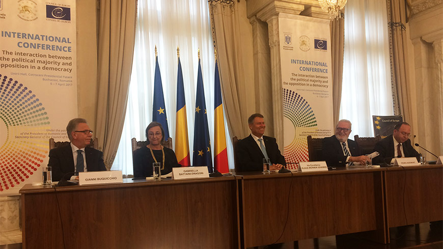 Gianni Buquicchio, Gabriella Battaini-Dragoni, Klaus Iohannis, Pedro Agramunt and Bogdan Aurescu