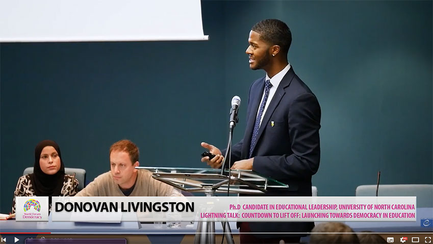 "Countdown to Lift Off: Launching toward Democracy in Education", by Donovan Livingston, Ph.D. Candidate in Educational Leadership at the University of North Carolina