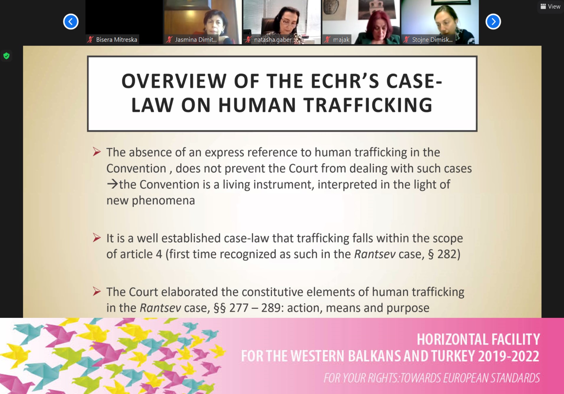 Webinar on the Council of Europe anti-trafficking standards delivered to legal professionals in North Macedonia