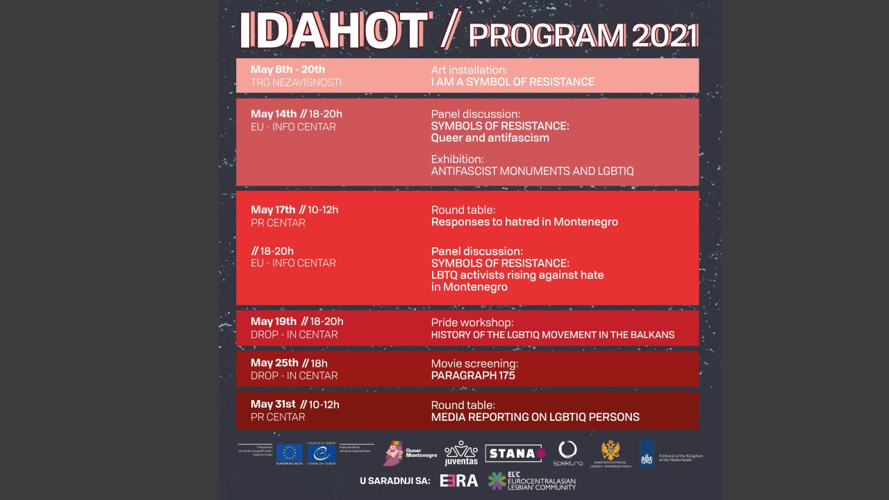 MEDIA ADVISORY: 17-23 May: International Week Against Homophobia, Transphobia and Biphobia in Montenegro