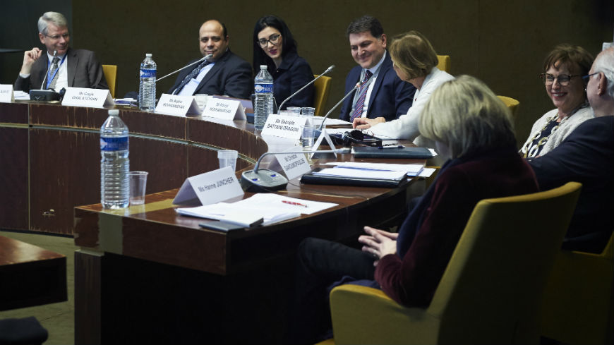 Arpine Hovhannisyan, Ministre de la Justice de l’Arménie ;  Paruyr Hovhannisyan, Ambassadeur de l’Armenie ; Gabriella Battaini-Dragoni, la Secrétaire générale adjointe et Verena Taylor, Directrice de l’ODGP