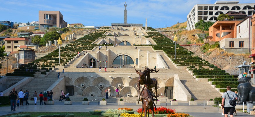 Yerevan cascade - giant stairway made of limestone with fountains and modernist sculptures