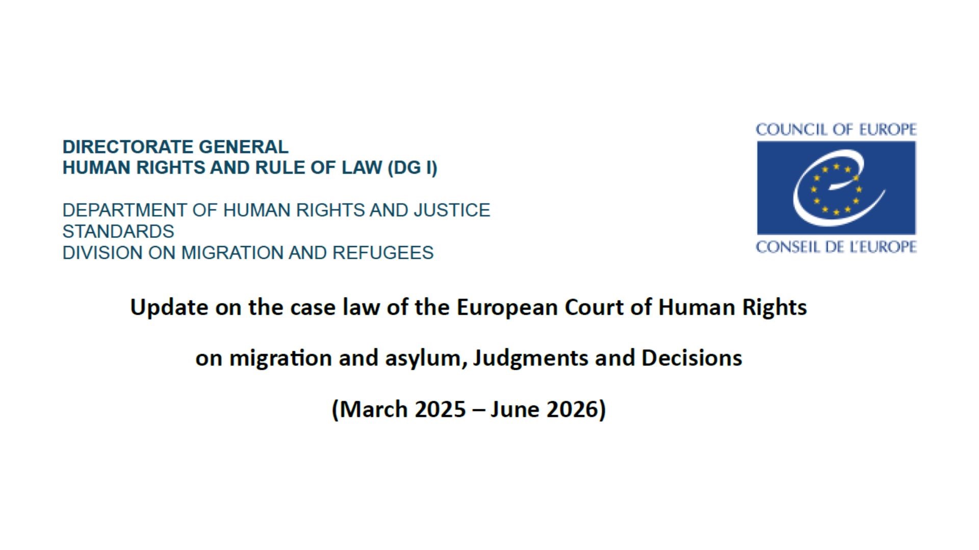 New update of European Court of Human Rights case law on migration and asylum