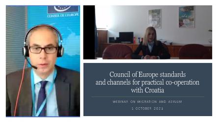 Webinar on migration and asylum: Council of Europe standards and channels for practical co-operation with Croatia