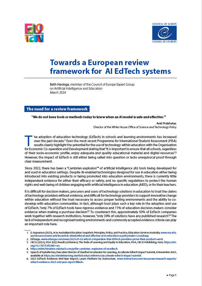 Towards a European review framework for AI EdTech systems