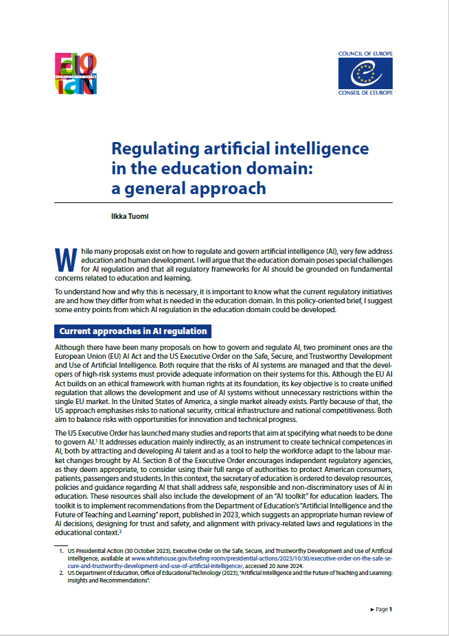 Regulating artificial intelligence in the education domain: a general approach