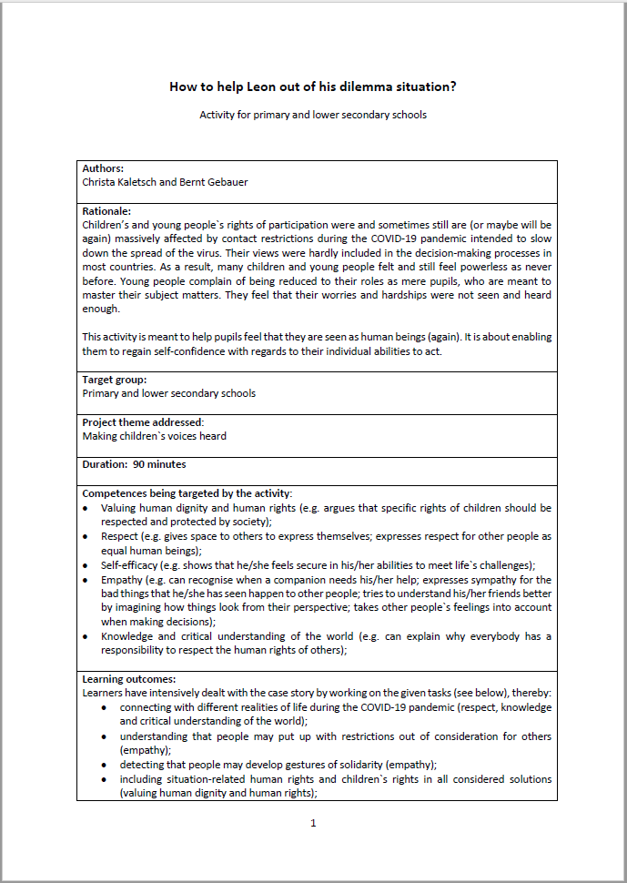 Screenshot of the first page of this activity for primary and lower secondary schools
