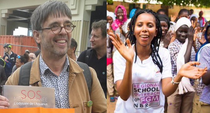 Damien Carême (Photo: @DamienCAREME) & Jaha Mapenzi Dukureh (Photo: @SafeHands4Girls)