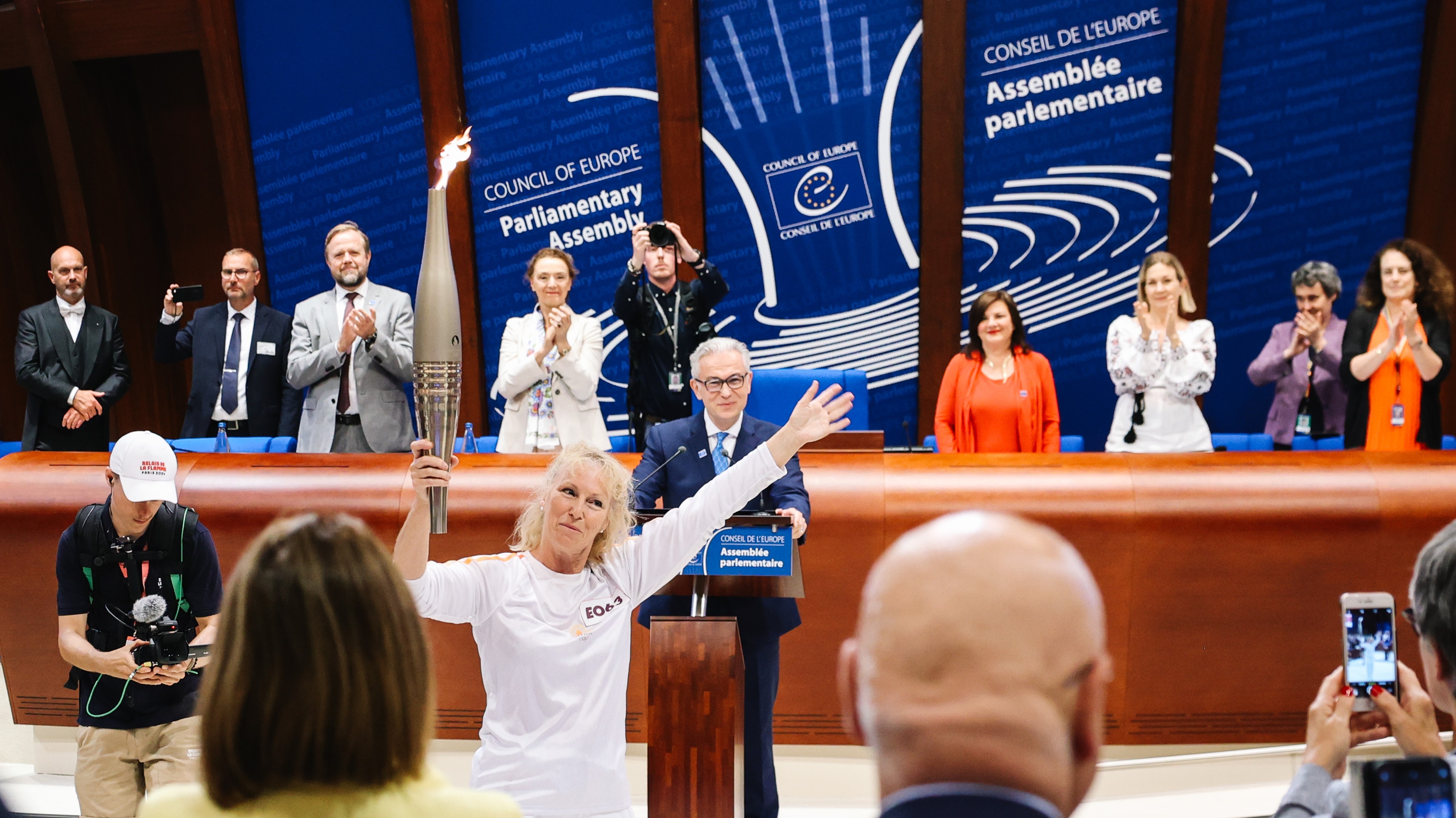 The Olympic Torch stops at the Council of Europe on its way to Paris