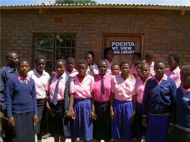 Students behind the rural library