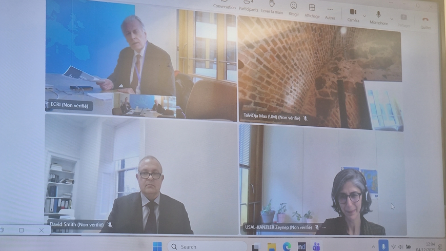Ögmundur Jonasson (rapporteur de l'ECRI pour la Finlande) et David Smith (vice-président du Comité consultatif de la Convention-cadre pour la protection des minorités nationales), présentant leurs recommandations respectives pour la Finlande, avec le soutien de Zeynep Usal-Kanzler du Secrétariat du Comité consultatif.
