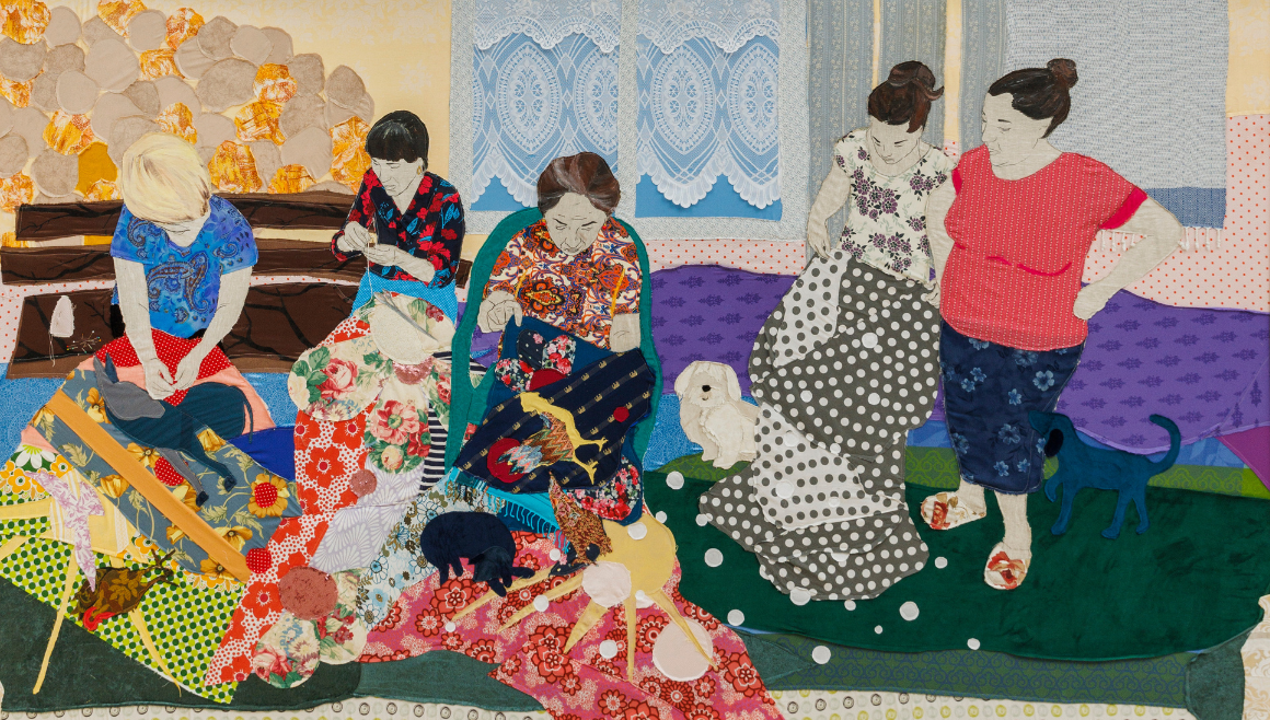Małgorzata Mirga-Tas, March, 462x387 cm, textile, acrylic, wooden stretcher, 2022. Courtesy of the artist and Foksal Gallery Foundation. Collection Bonnefanten. Photo: Jacopo Salvi