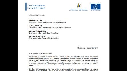 Комиссар настоятельно призывает парламент Словакии отклонить законопроект, который еще больше ограничит доступ женщин к их сексуальному и репродуктивному здоровью и правам