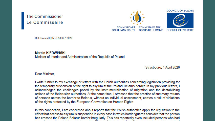 Poland: Commissioner concerned over suspension of asylum and removal practices