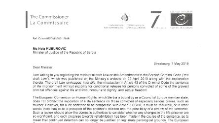 The Commissioner calls on Serbia to ensure that its draft legislation concerning life imprisonment is compliant with the case-law of the European Court of Human Rights