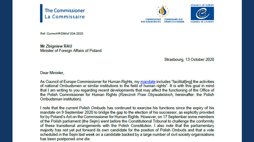 Власти Польши должны обеспечить преемственность, независимость и эффективность института Омбудсмена.