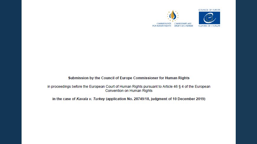 Комиссар Миятович выступает в деле Османа Кавалы, направленном в Европейский суд по правам человека в рамках процедуры о нарушениях