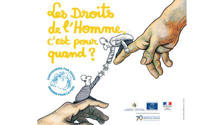 Commissioner for Human Rights Dunja Mijatović, the French Ministry for Europe and Foreign Affairs and Cartooning for Peace present a preview of the exhibition