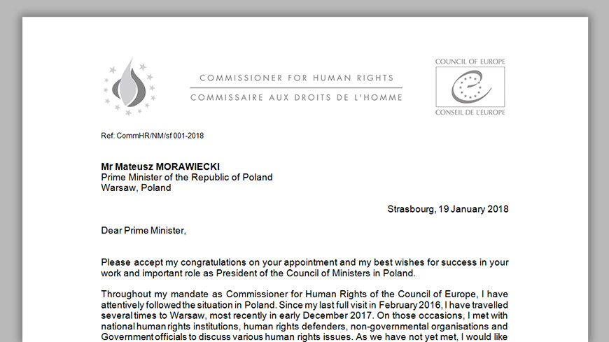 Le Commissaire est préoccupé par le recul des droits de l’homme en Pologne