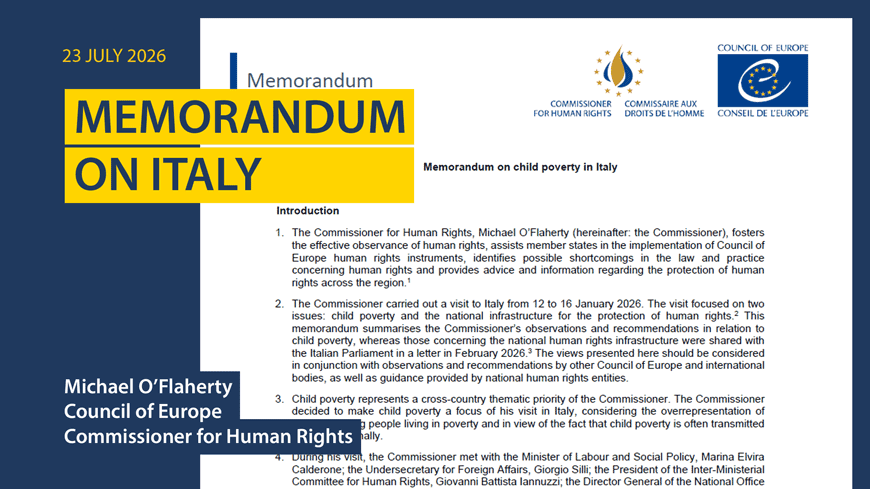 Italy needs to sustain its efforts to end child poverty – Council of Europe Commissioner