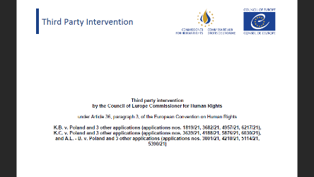 Commissioner intervenes before the European Court of Human Rights in cases concerning abortion rights in Poland
