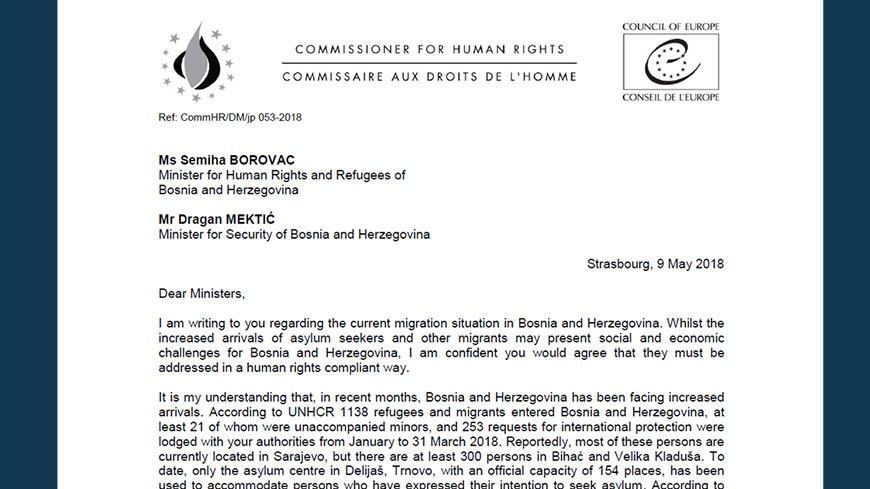 La Commissaire demande à la Bosnie-Herzégovine d’améliorer l’aide aux demandeurs d’asile et aux migrants
