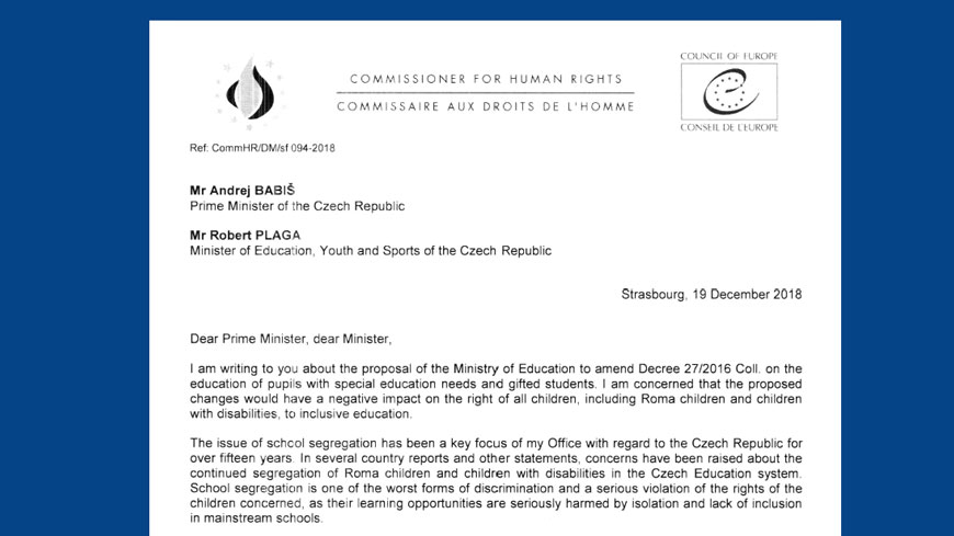 Комиссар призывает Чешскую Республику обеспечить, чтобы законодательные изменения не наносили ущерба инклюзивному образованию