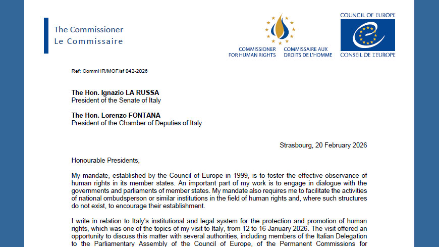 Council of Europe Commissioner asks Italy to establish a National Human Rights Institution