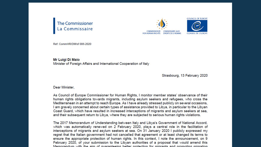 Commissioner urges Italy to suspend co-operation activities with Libyan Coast Guard and introduce human rights safeguards in future migration co-operation