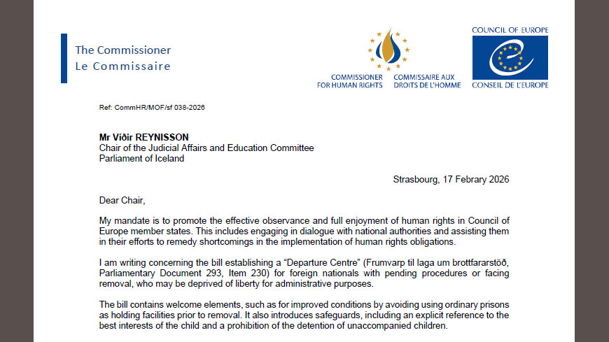 Iceland: Commissioner encourages amending the bill on “Departure Centre” to avoid detention of children