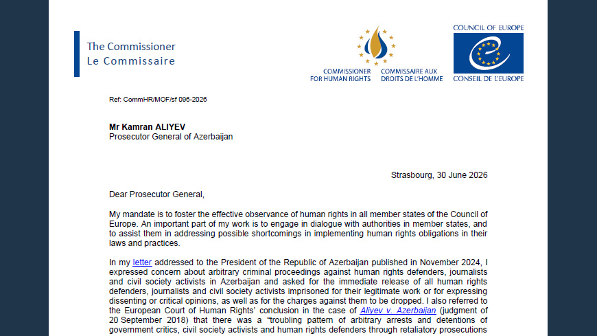 Azerbaijan: Council of Europe Commissioner concerned about criminal case against journalist Afgan Sadigov